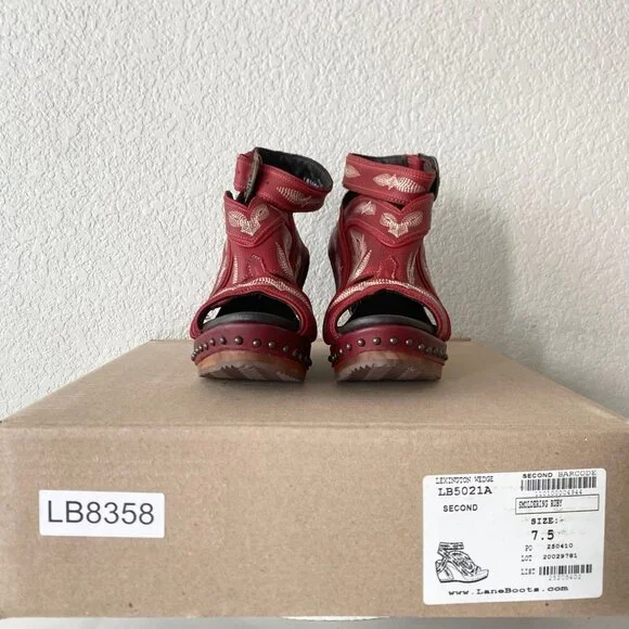 Lane Boots LEXINGTON Womens Red Wedges 7.5 Western Sandals Cowgirl Wooden Heels - Picture 10 of 11